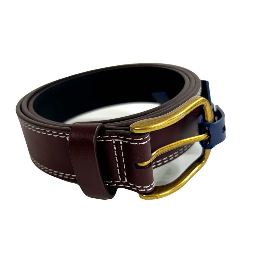 Club‎ Room Double-Stitch Belt Mens Large 38-40 Burgundy Leather Gold Buckle